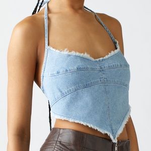 UO Maggie Denim Halter Top
